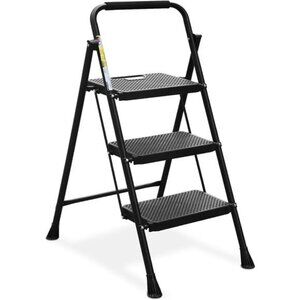 Step Ladder, Folding Step Stool with Wide Anti-Slip Pedal, Sturdy Steel Ladder